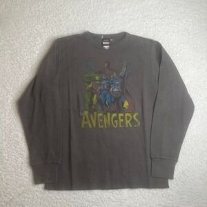 Vintage Avengers men's grey waffle knit thermal long sleeve marvel Y2K M